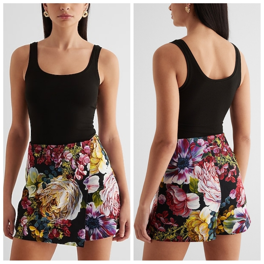 Express Super High Waist Floral Skort 💜